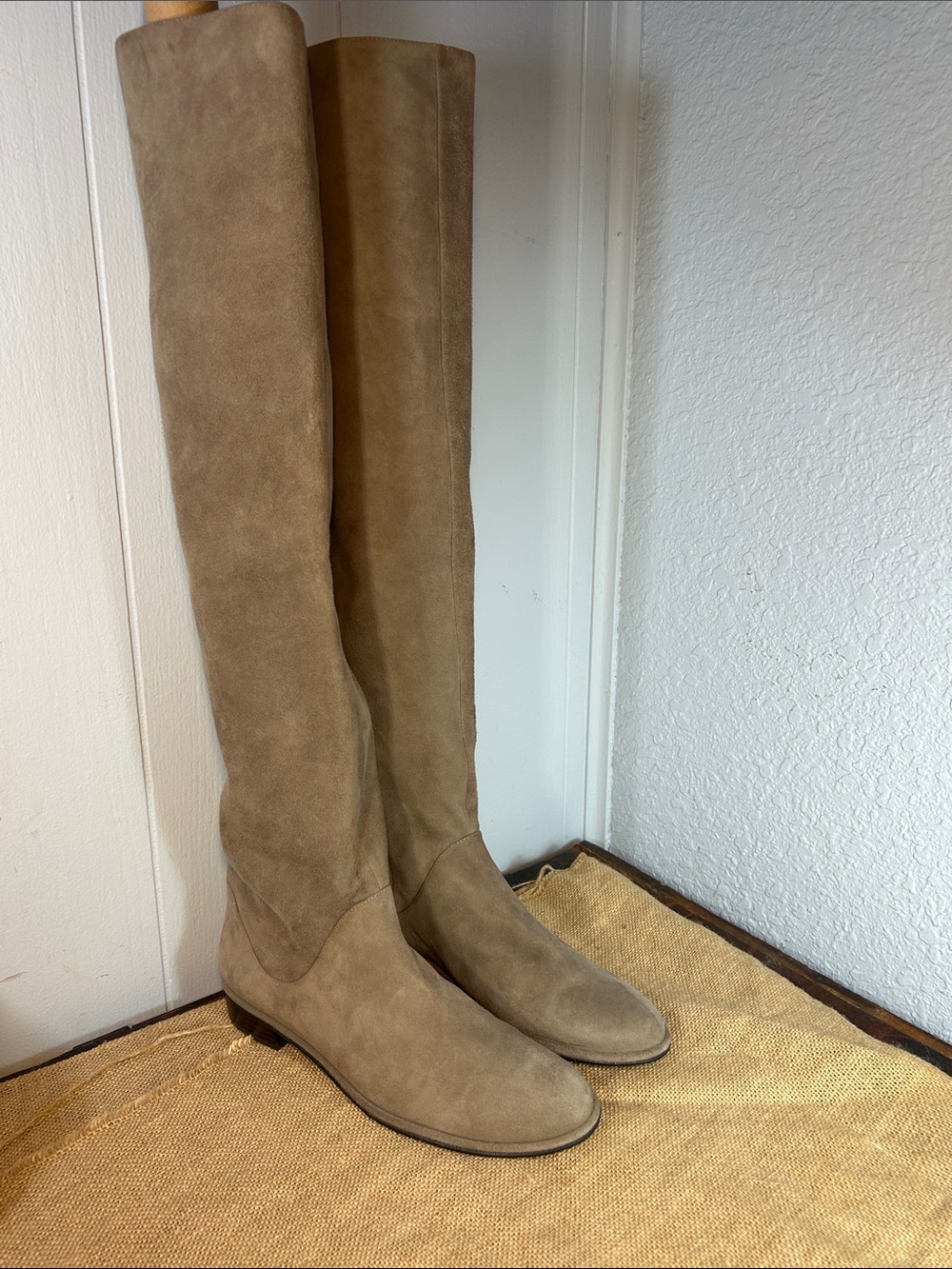 Stuart Weitzman Fangirl Over-the-Knee Suede Boots in Taupe